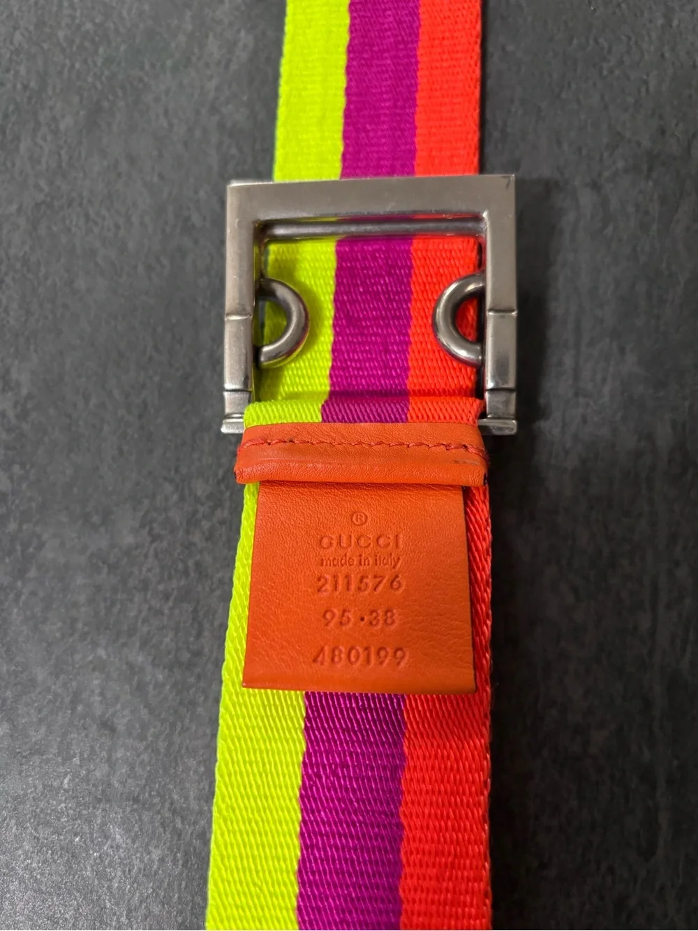 Gucci Neon Stripe Web Belt - Lime, Purple & Coral